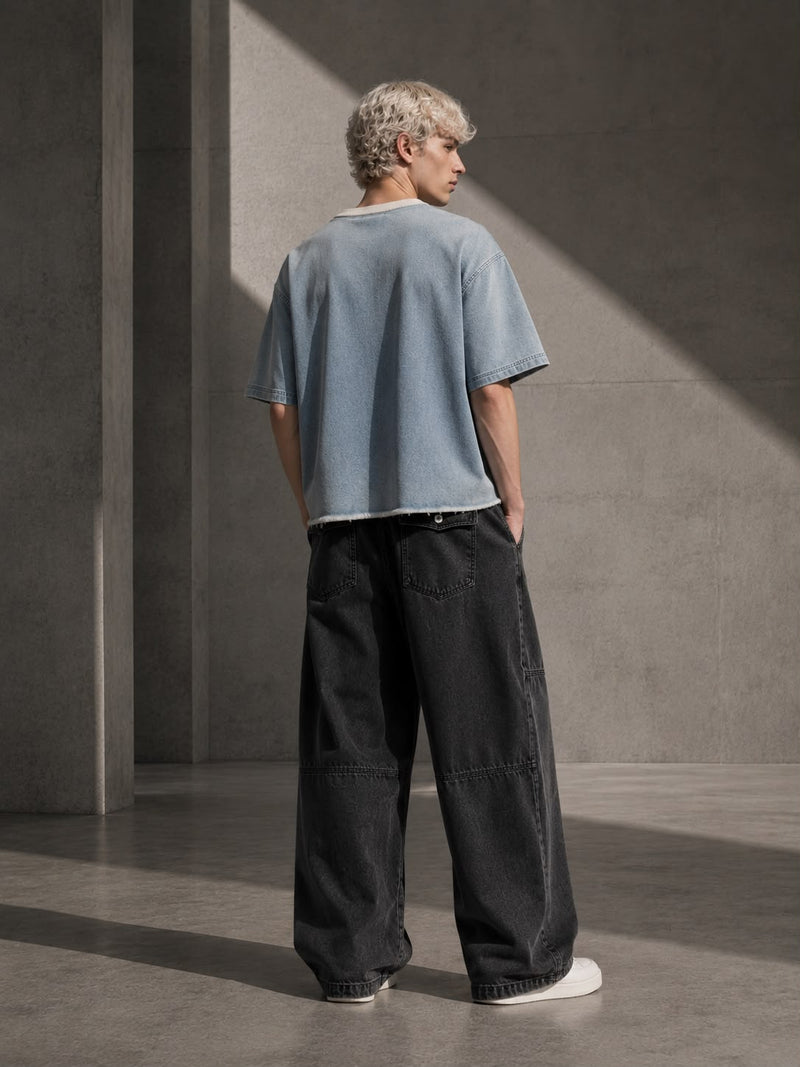 Wash Boxy Raw Hem Denim T-Shirt