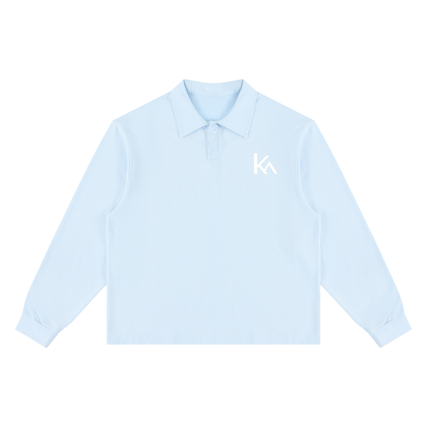 KEY ATELIER Loose Long Sleeve Polo Shirt in Sky Blue – rear or styling view