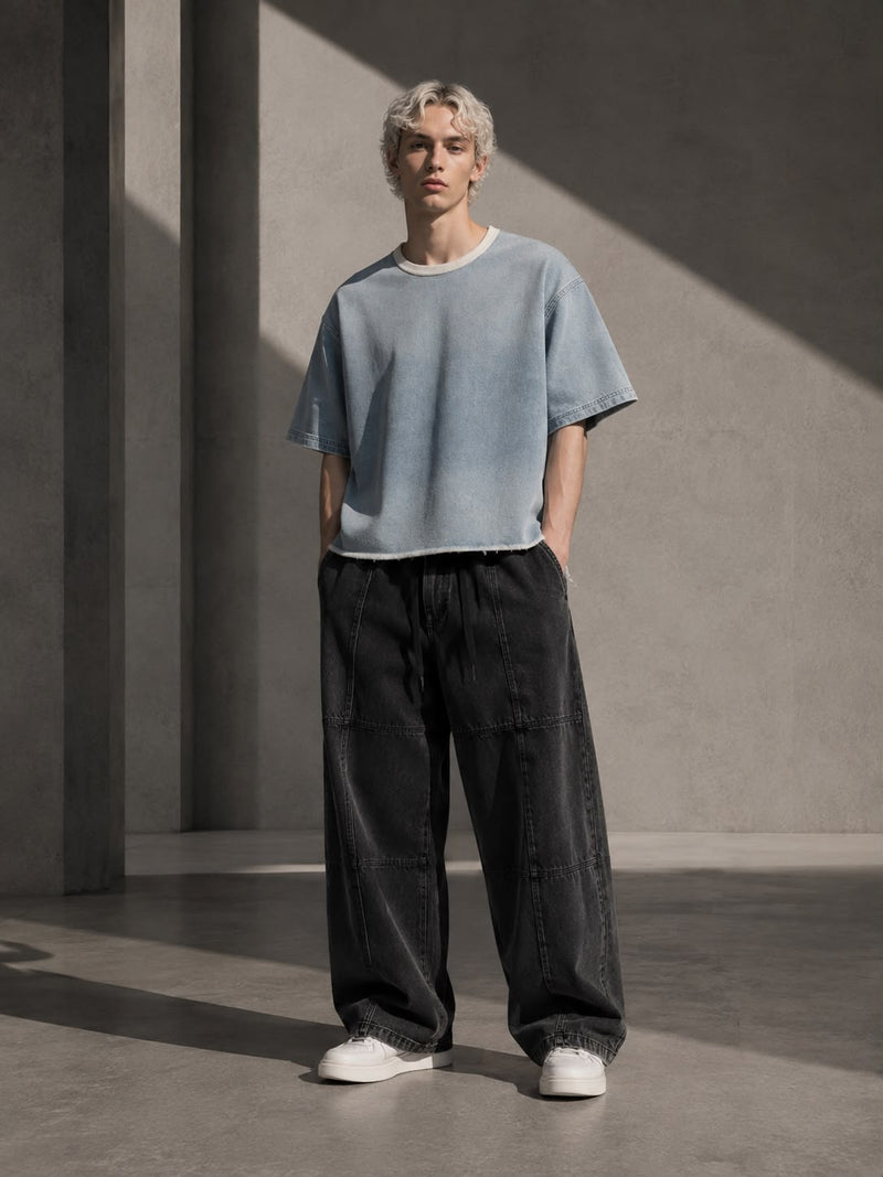 Wash Boxy Raw Hem Denim T-Shirt