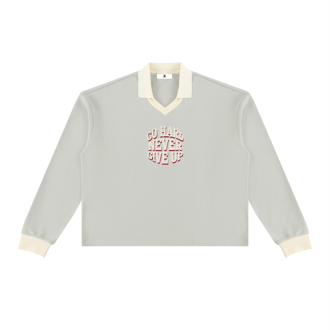 KEY ATELIER Color Block Long Sleeve Sweatshirt in Light Gray – rear or styling view