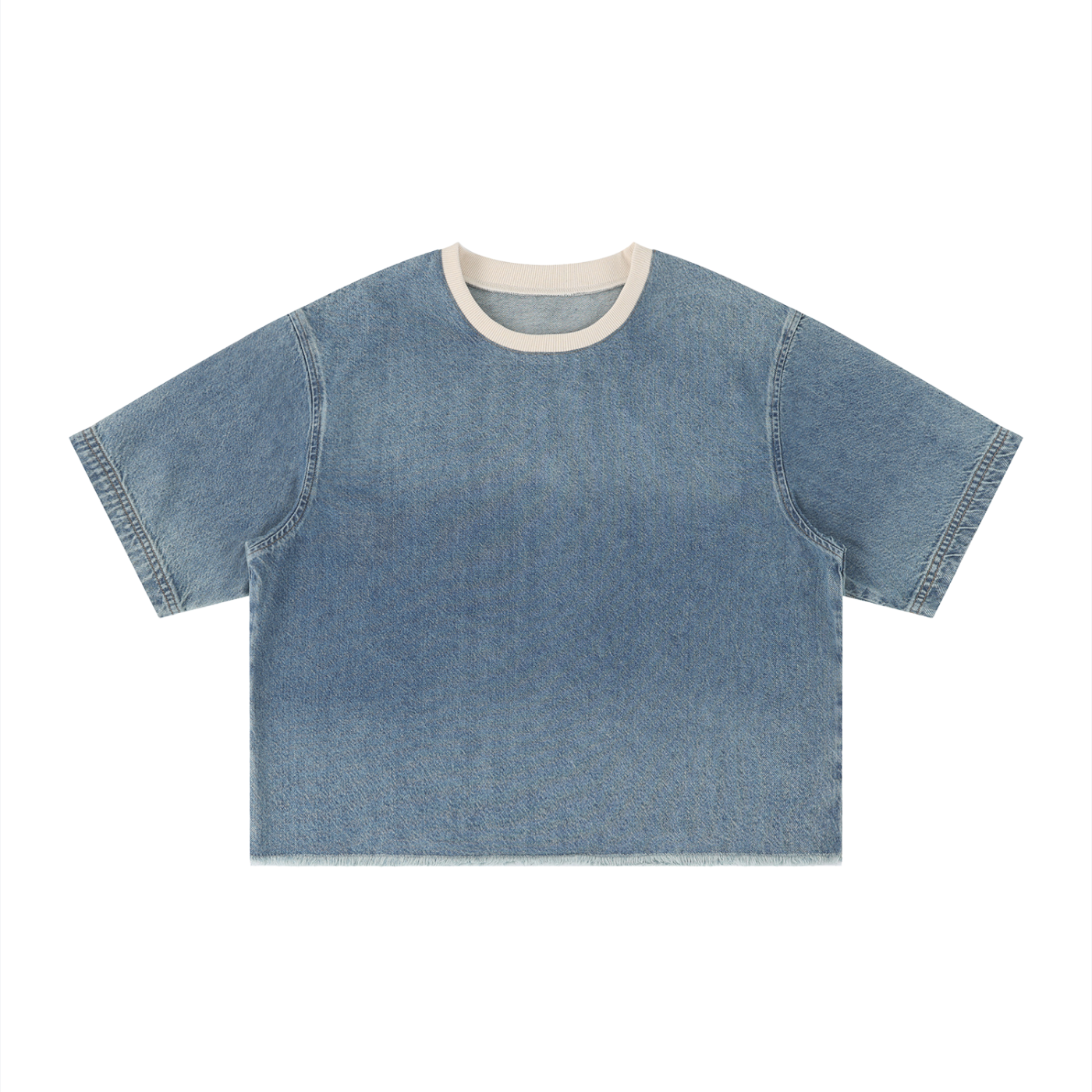 KEY ATELIER Wash Boxy Raw Hem Denim T-Shirt in Jeans Blue – product image 5