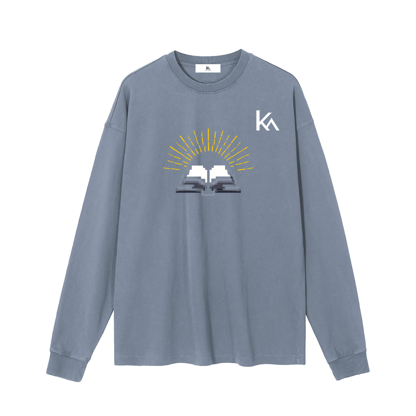 KEY ATELIER Vintage Washed Long Sleeve T-Shirt in Gray Blue – rear or styling view