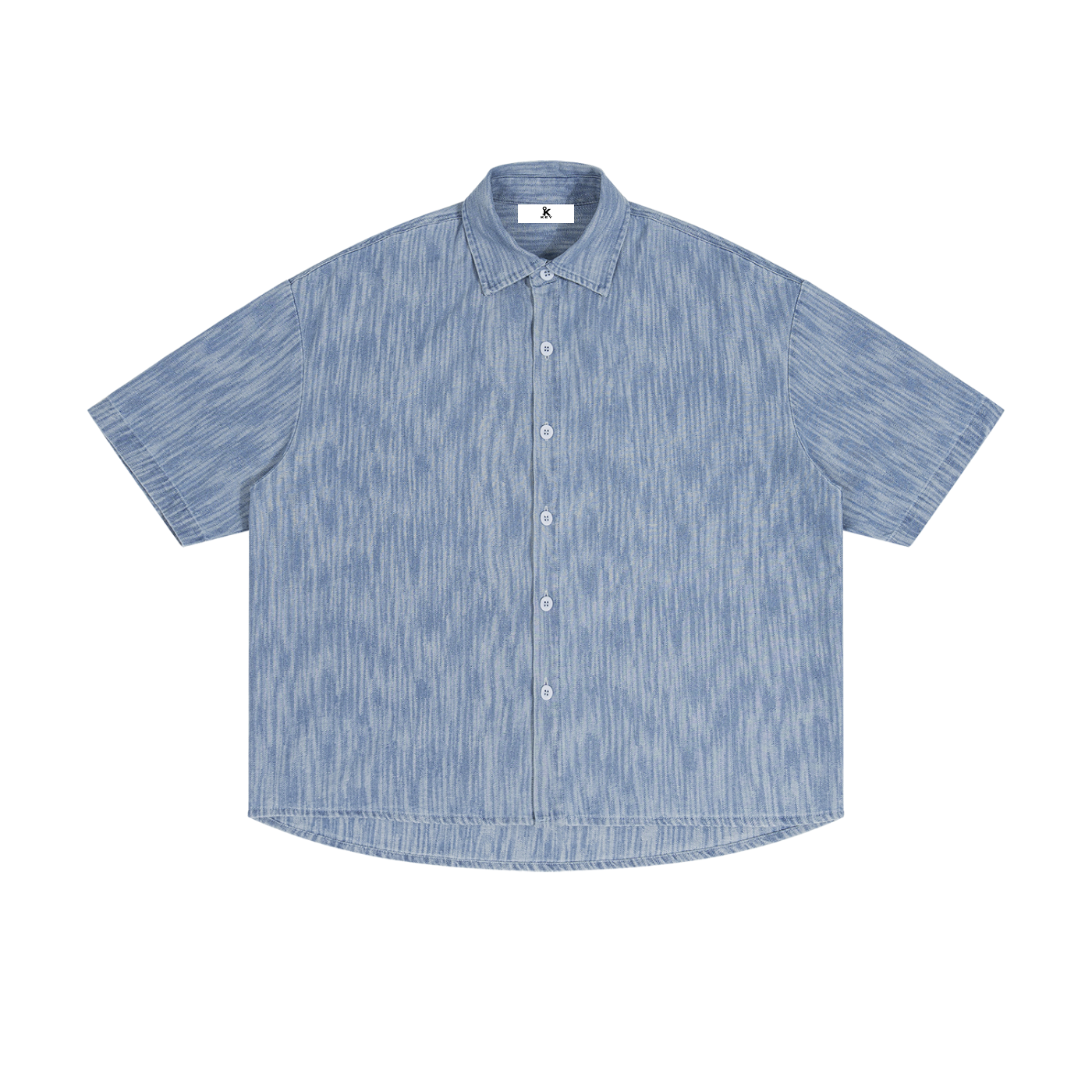 KEY ATELIER Boxy Vintage Wash Denim Shirt in Jeans Blue – rear or styling view