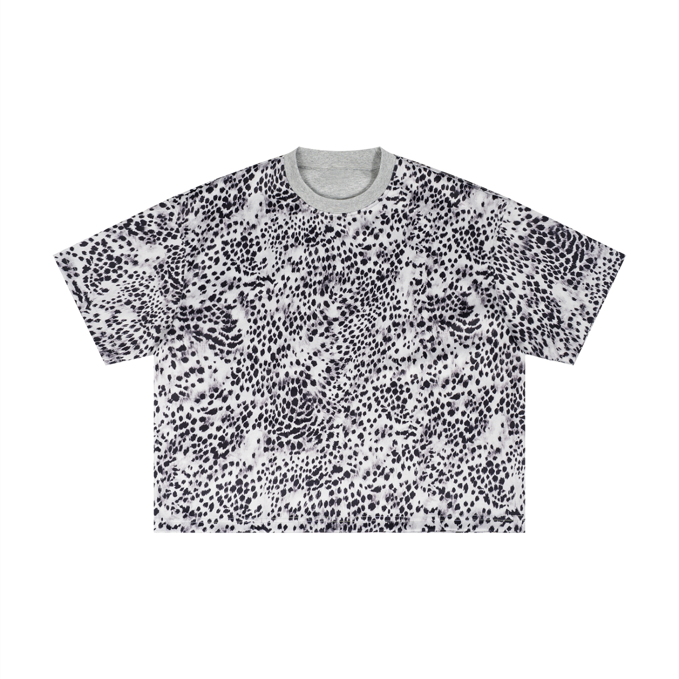 KEY ATELIER Leopard Print Boxy T-Shirt in Leopard Gray – rear or styling view