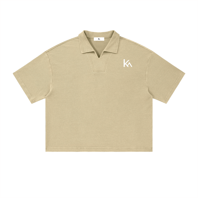 Unisex Vintage Wash Waffle Boxy Polo Shirt