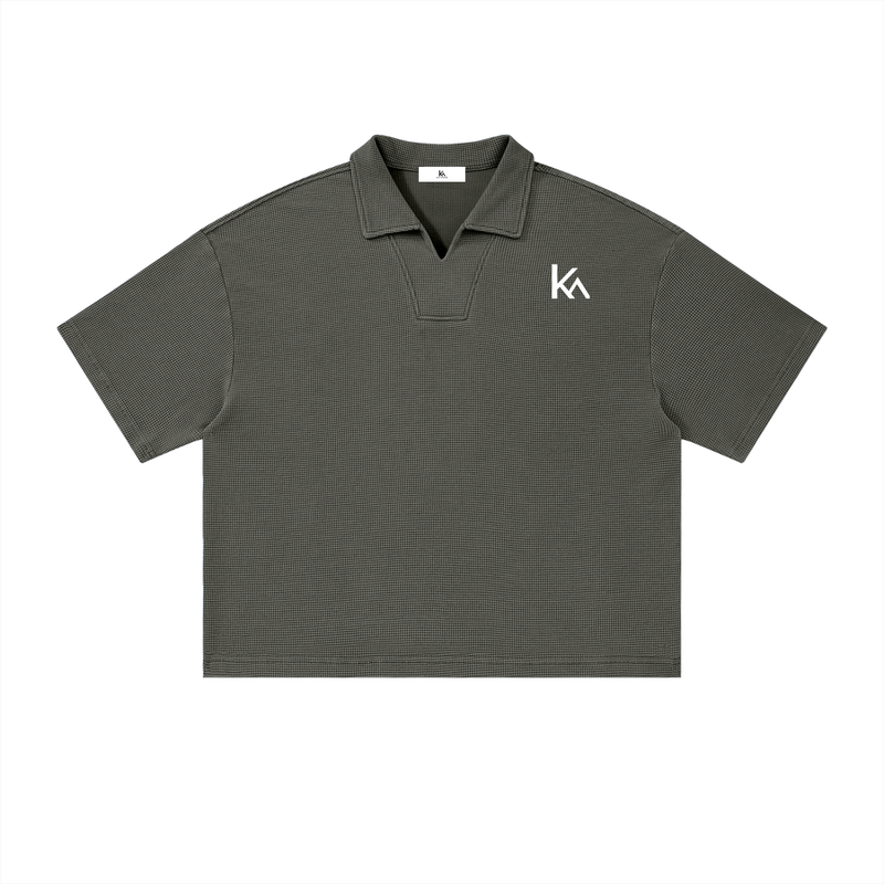 Vintage Wash Waffle Boxy Polo Shirt