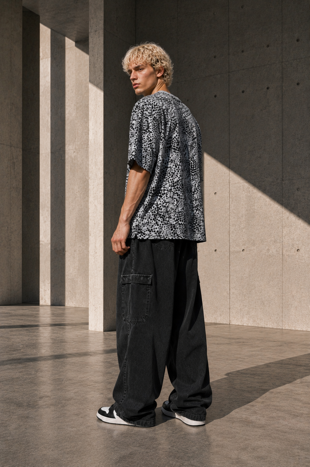 KEY ATELIER Leopard Print Boxy T-Shirt in Leopard Gray – side or styling view