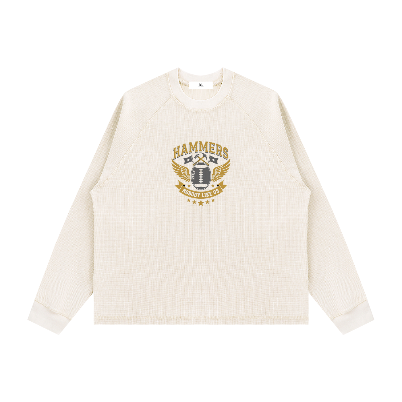 KEY ATELIER Vintage Wash Boxy  Waffle T-Shirt in Light Apricot – rear or styling view