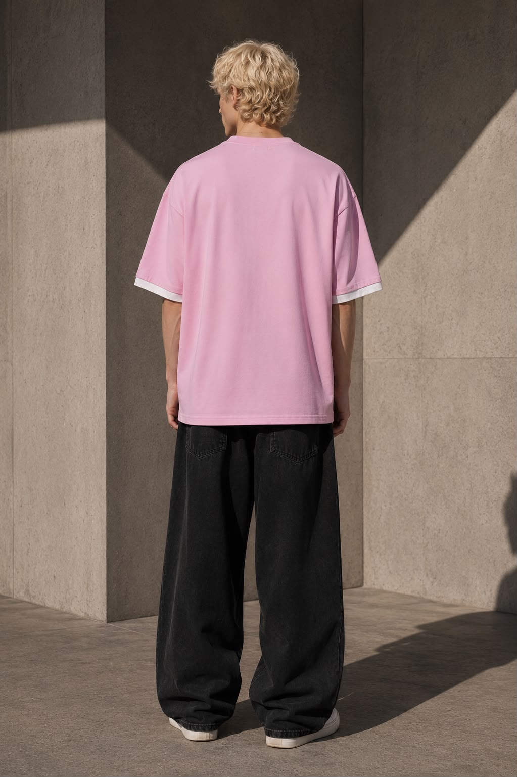 KEY ATELIER Color Block Drop Shoulder T-Shirt in Pink – rear or styling view