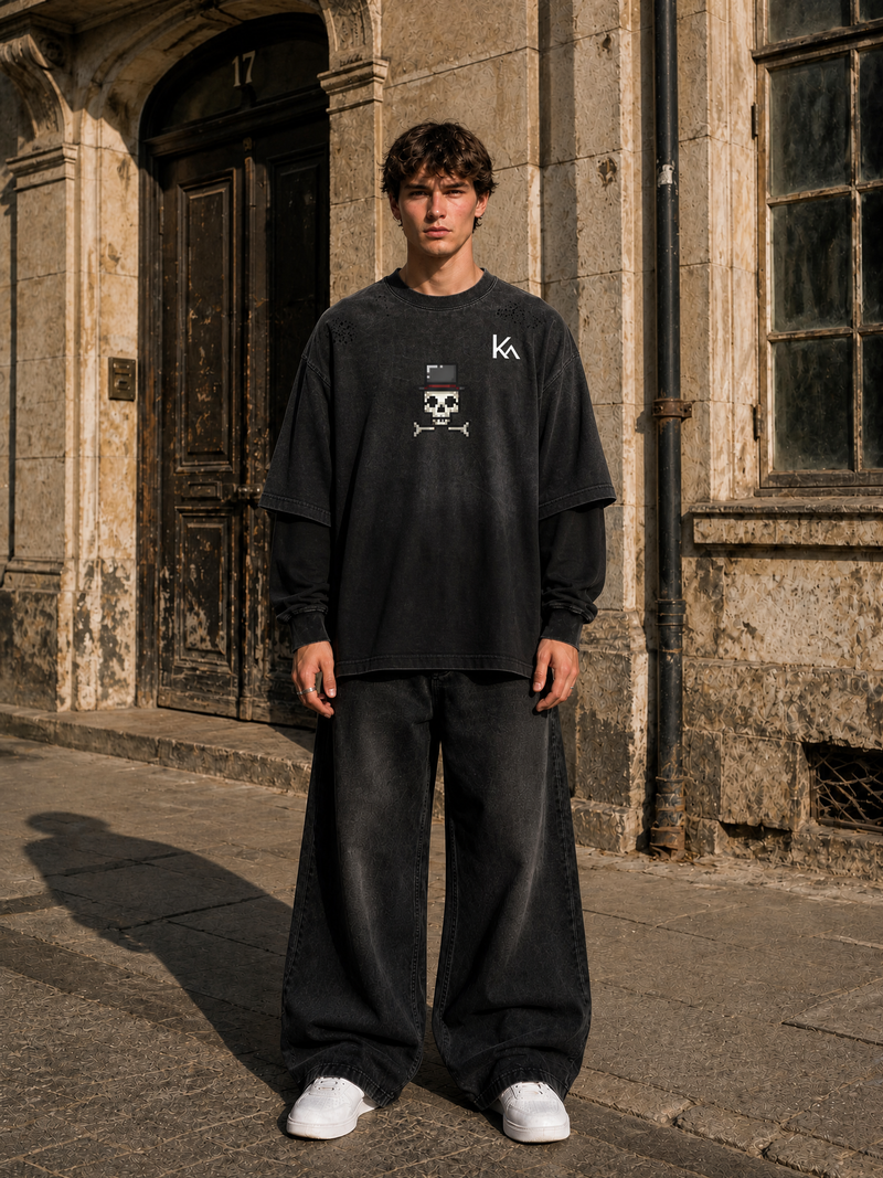 Sunfade Hand-Frayed Faux Two-Piece T-Shirt