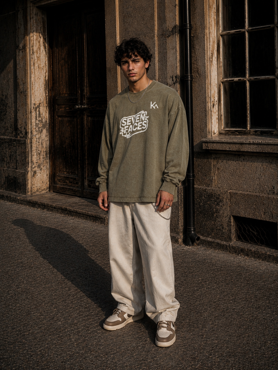 KEY ATELIER Snow Washed Frayed Edge T-Shirt in Stone Gray – front product view