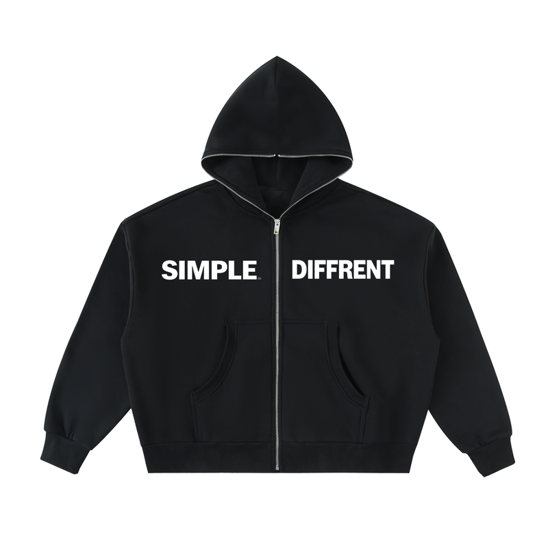 Fleeced Full-Zip Boxy Hoodie