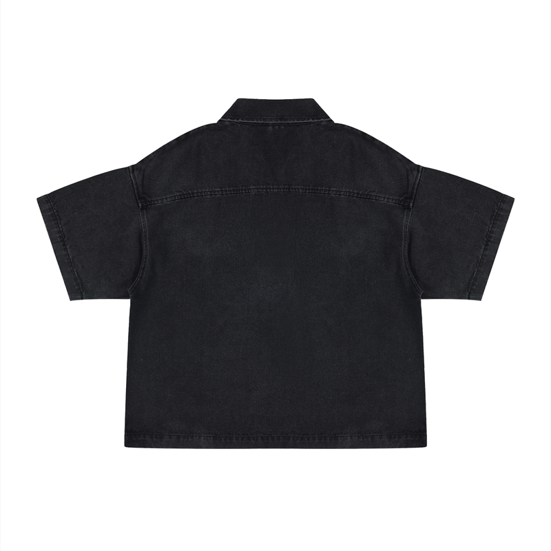 Vintage Wash Boxy Quarter-Zip Denim Shirt