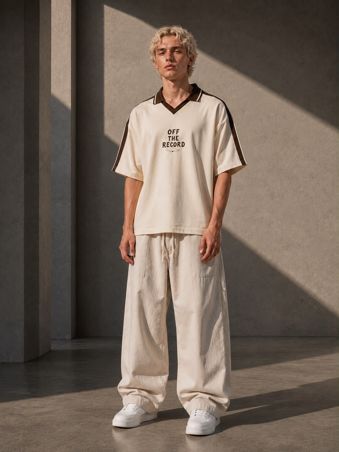 KEY ATELIER Color Block Polo Shirt in Apricot – front product view