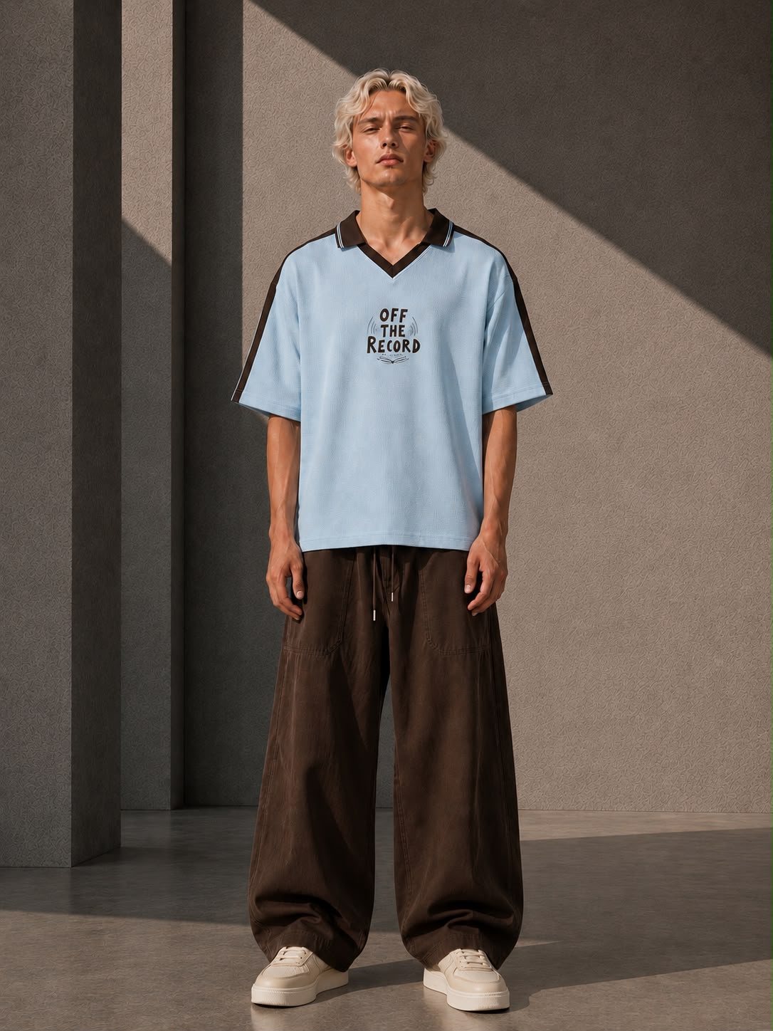 KEY ATELIER Color Block Polo Shirt in Sky Blue – front product view