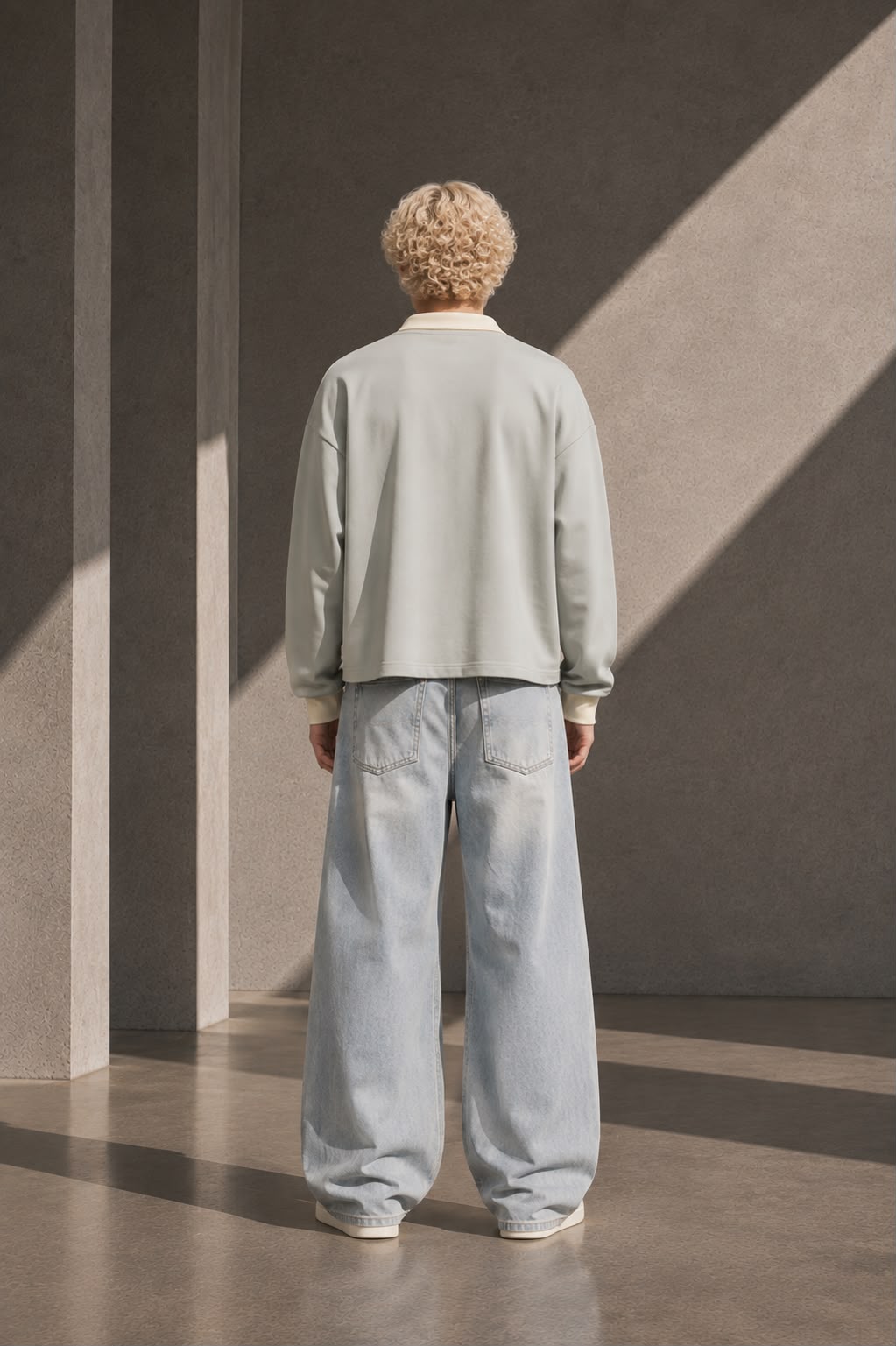 KEY ATELIER Color Block Long Sleeve Sweatshirt in Light Gray – side or styling view