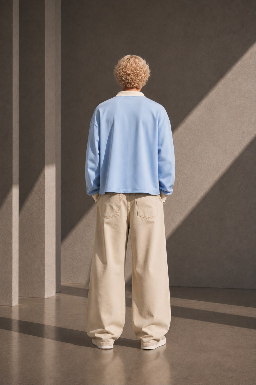 KEY ATELIER Color Block Long Sleeve Sweatshirt in Sky Blue – rear or styling view