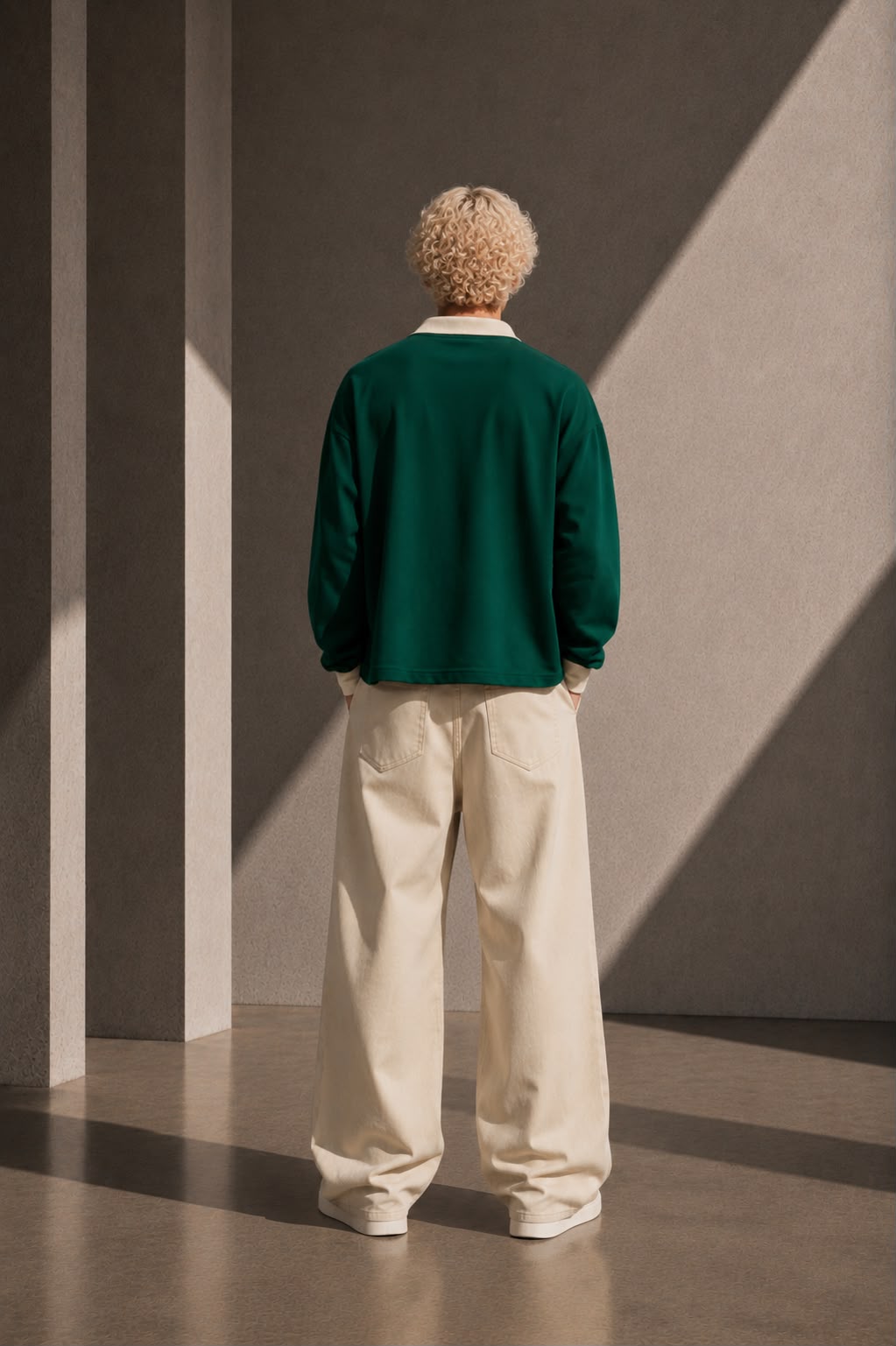 KEY ATELIER Color Block Long Sleeve Sweatshirt in Green – rear or styling view