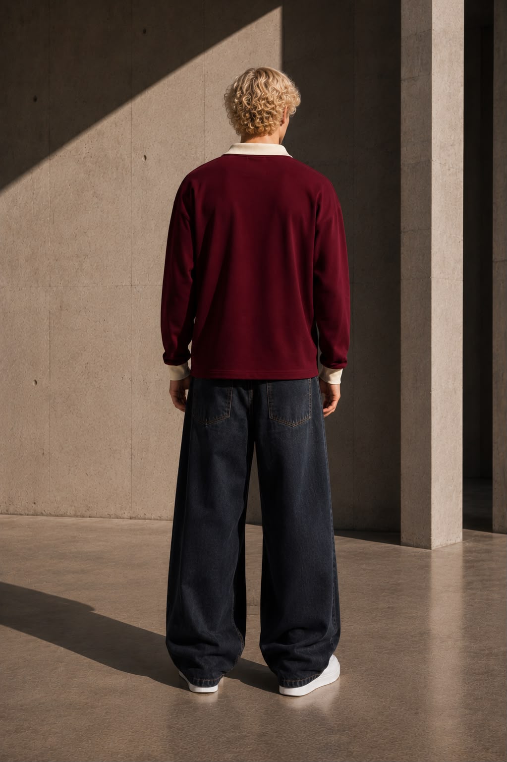 KEY ATELIER Color Block Long Sleeve Sweatshirt in Red – rear or styling view