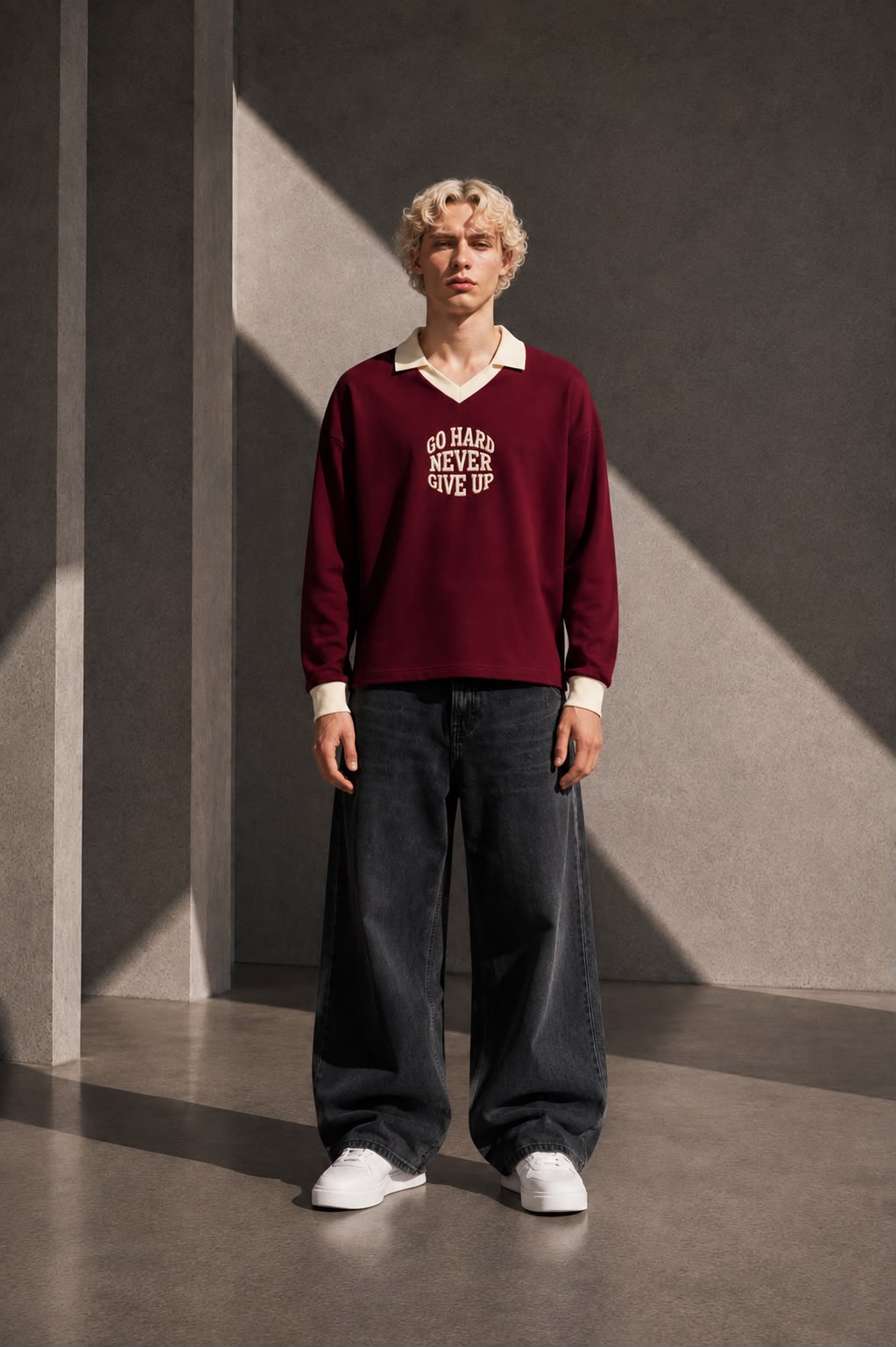 KEY ATELIER Color Block Long Sleeve Sweatshirt in Red – side or styling view