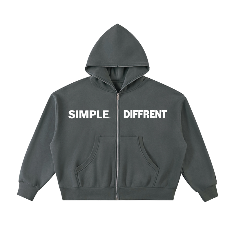 Fleeced Full-Zip Boxy Hoodie
