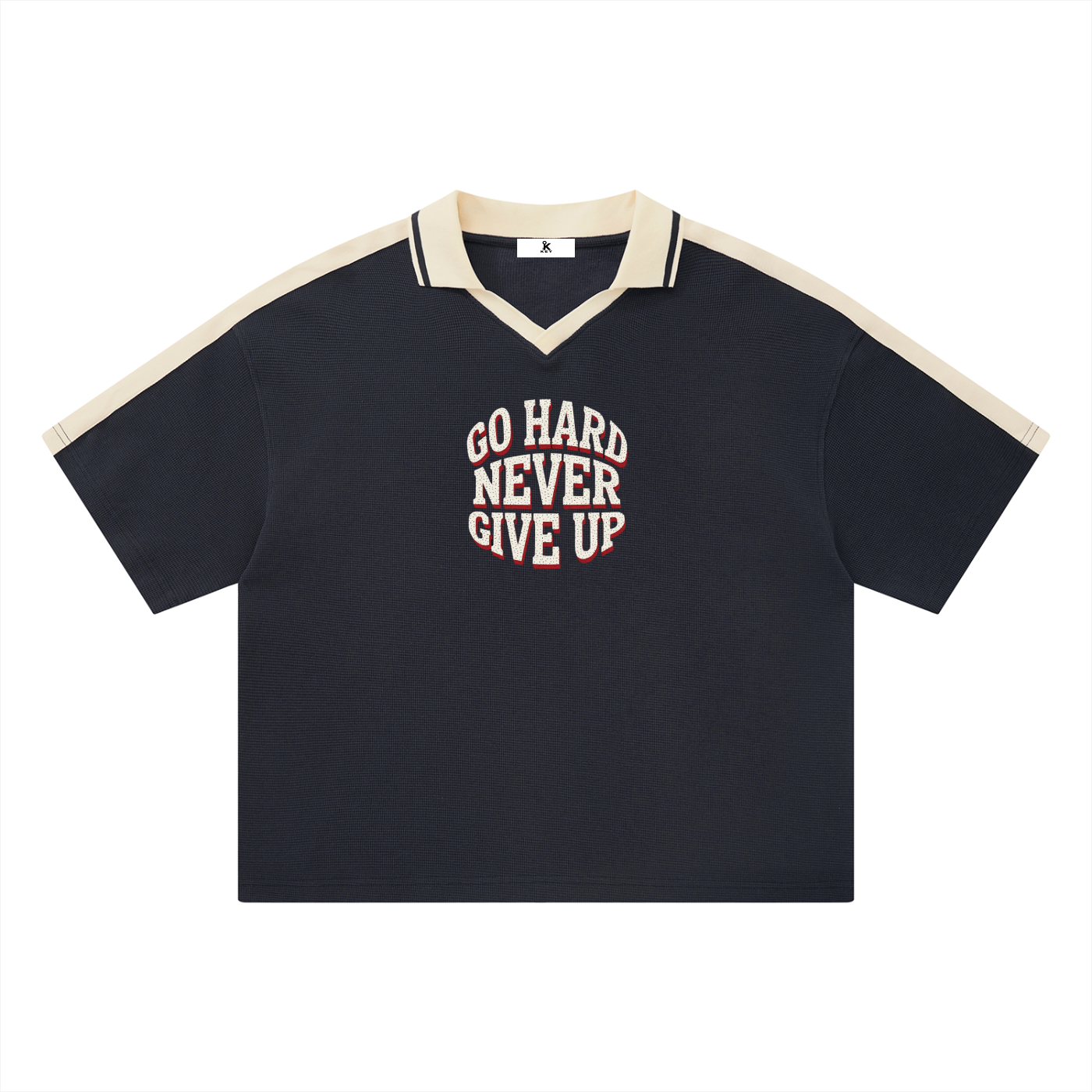 KEY ATELIER Color Block Polo Shirt in Navy Blue – rear or styling view