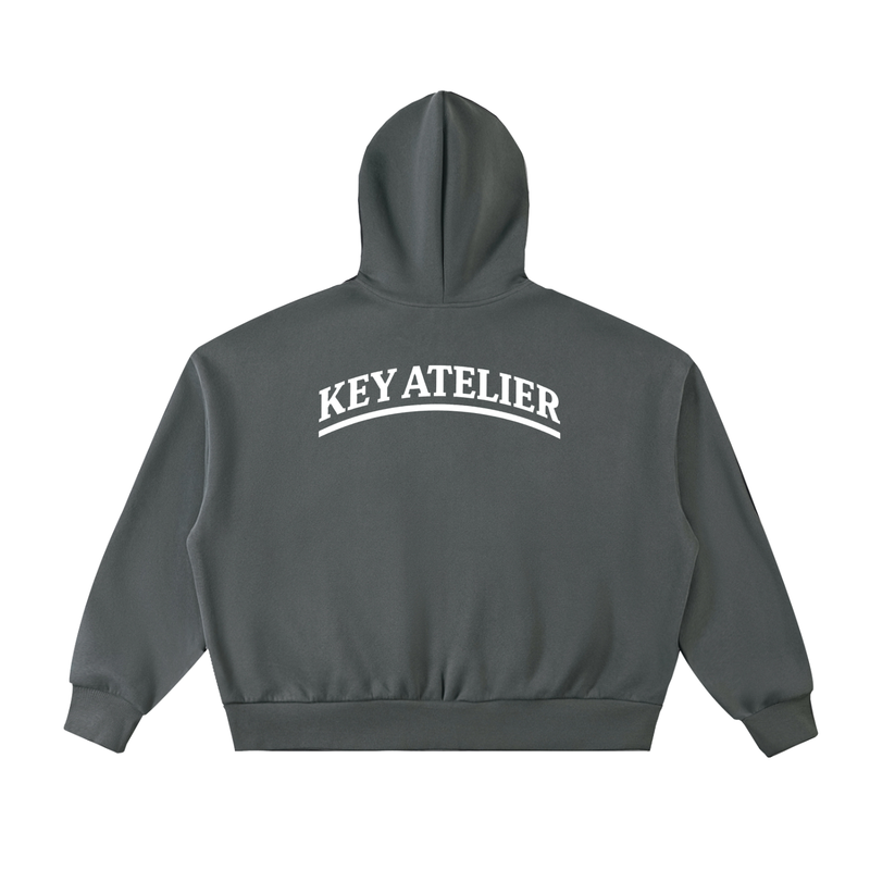 Fleeced Full-Zip Boxy Hoodie