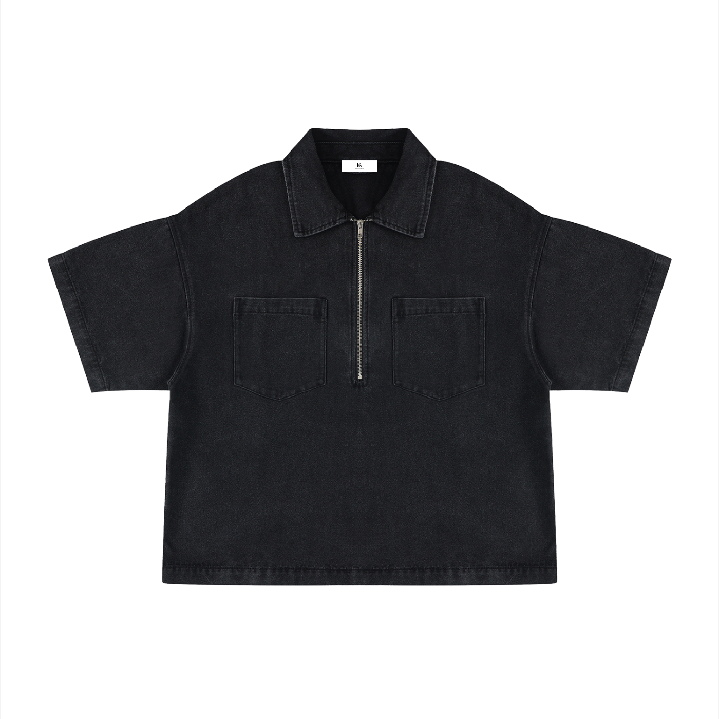 Vintage Wash Boxy Quarter-Zip Denim Shirt