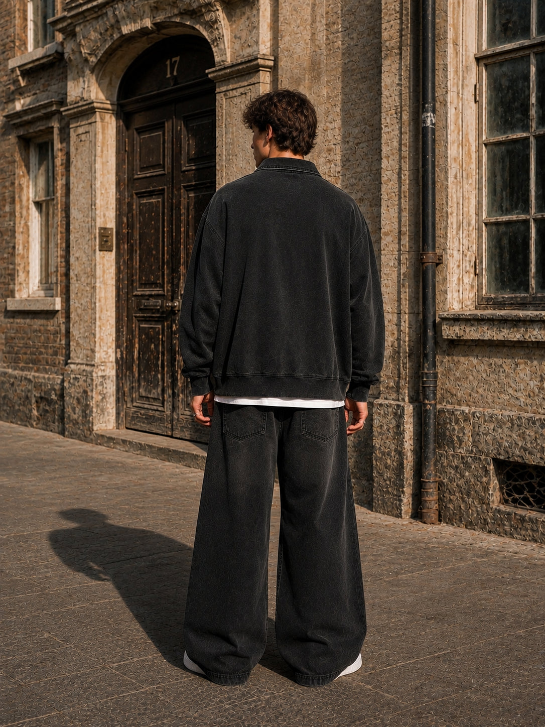 KEY ATELIER Vintage Wash Quarter-Zip Sweatshirt in Black – side or styling view