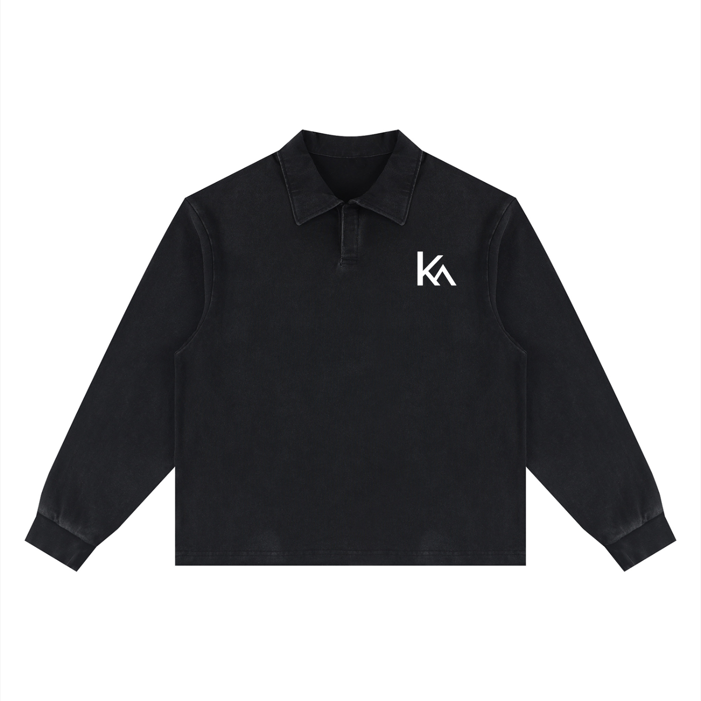 KEY ATELIER Loose Long Sleeve Polo Shirt in Black – product image 5