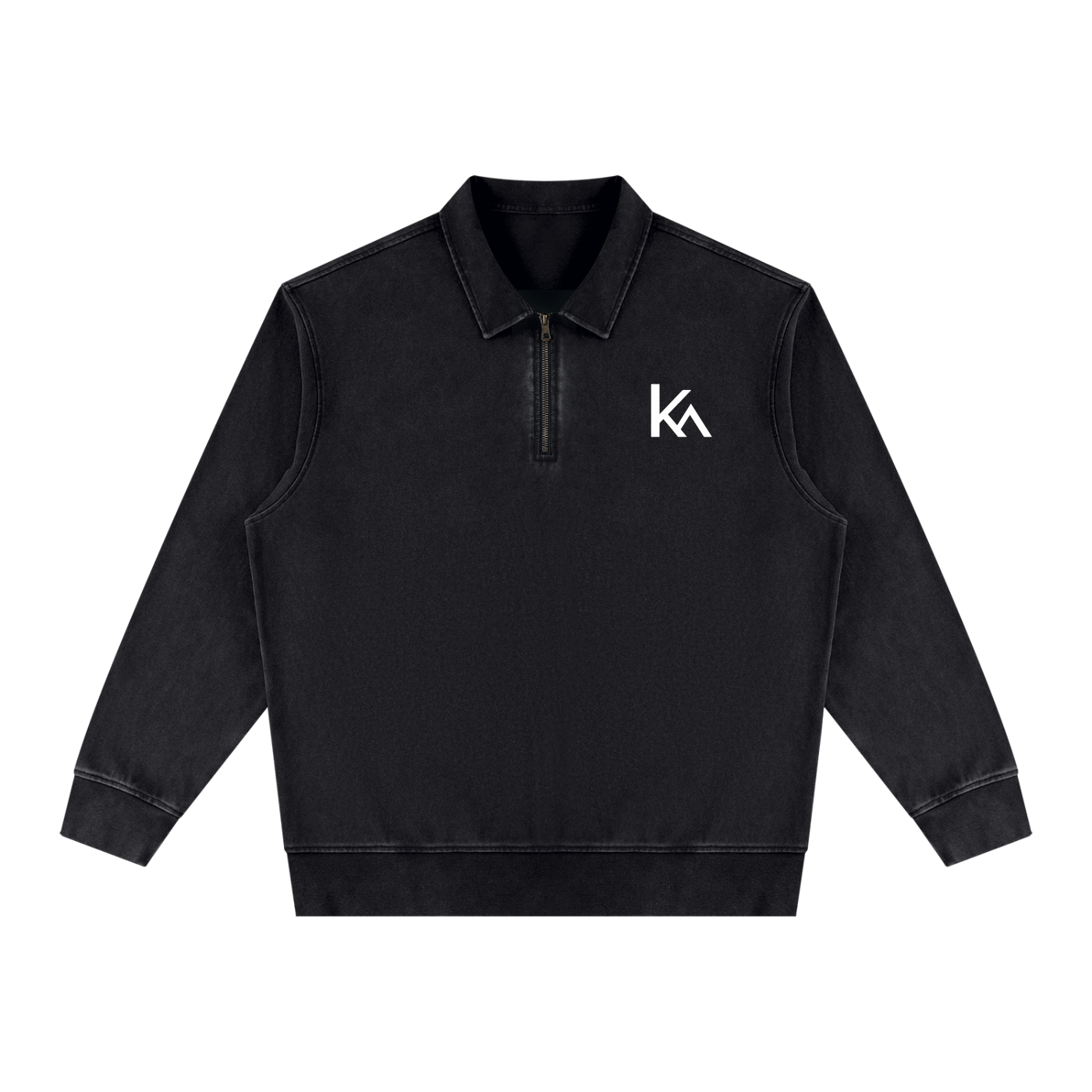 KEY ATELIER Vintage Wash Quarter-Zip Sweatshirt in Black – rear or styling view