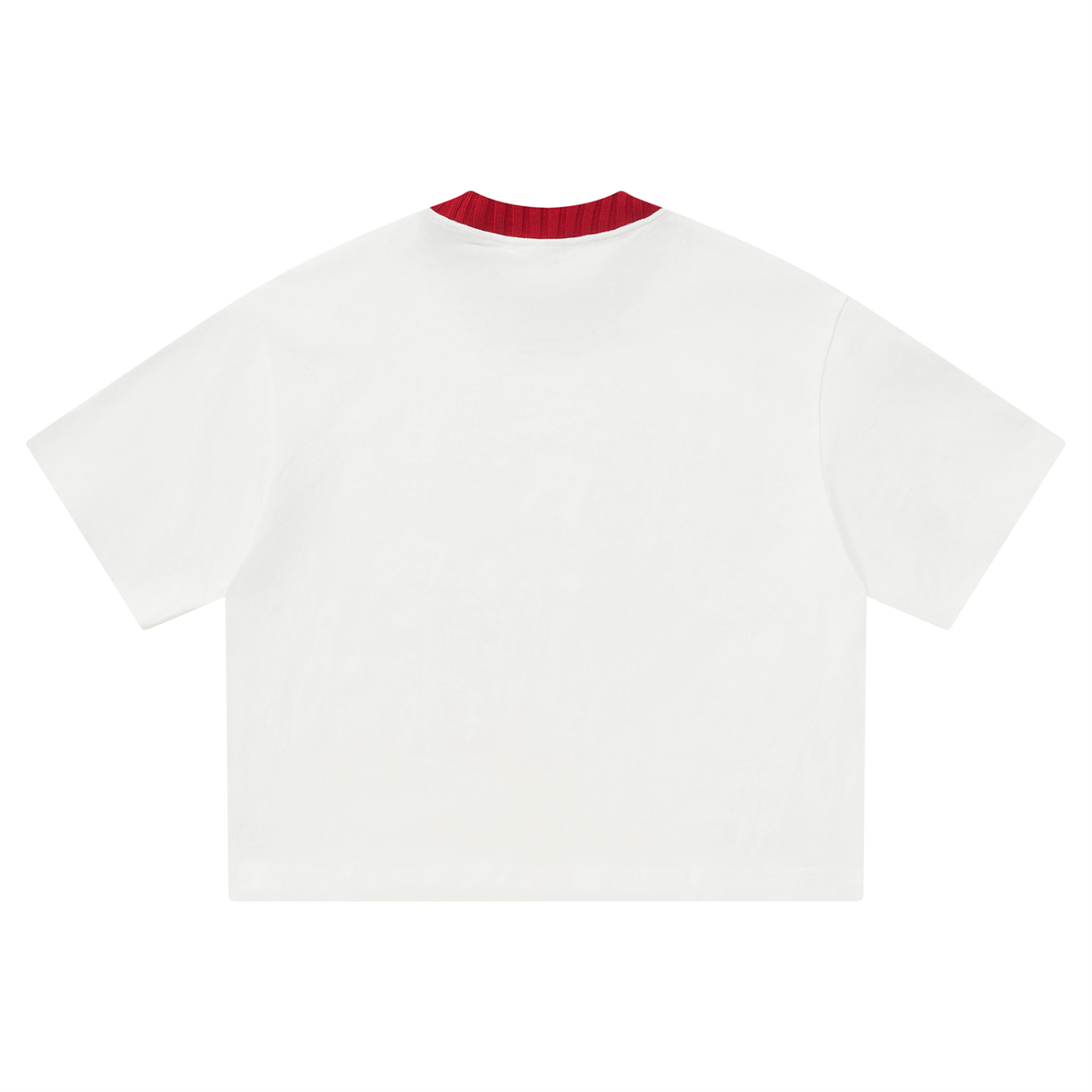 KEY ATELIER Unisex Heavyweight Boxy T-Shirt in White with Red – rear or styling view