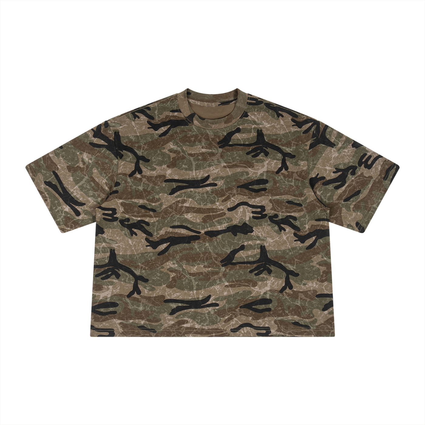 KEY ATELIER Boxy Camo Print T-Shirt in Green Camo – product image 5