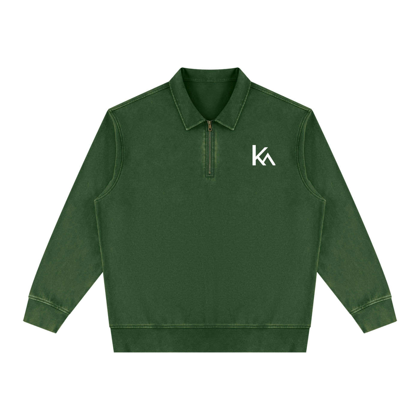 KEY ATELIER Vintage Wash Quarter-Zip Sweatshirt in Blackish Green – rear or styling view