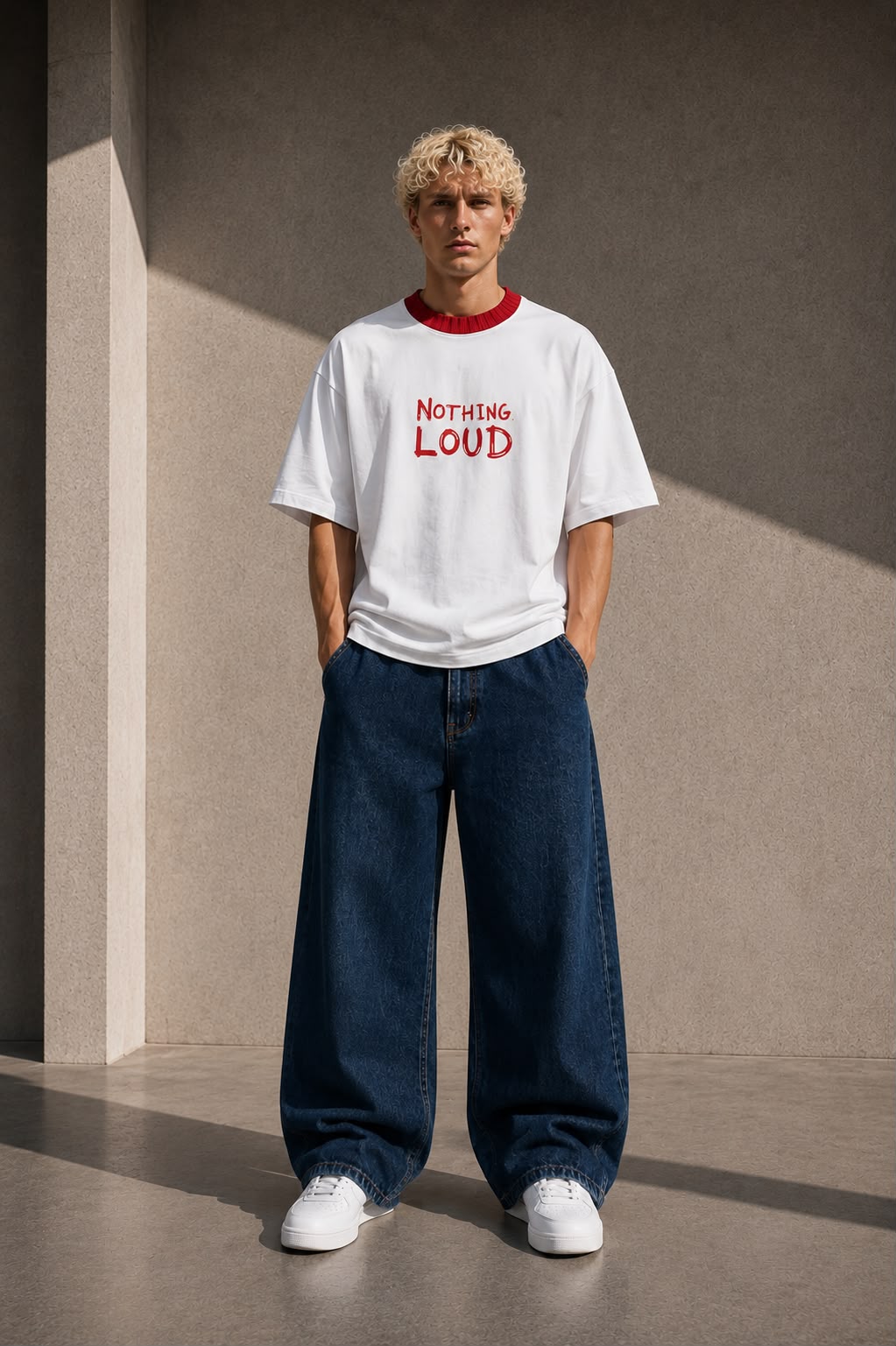 KEY ATELIER Unisex Heavyweight Boxy T-Shirt in White with Red – front product view
