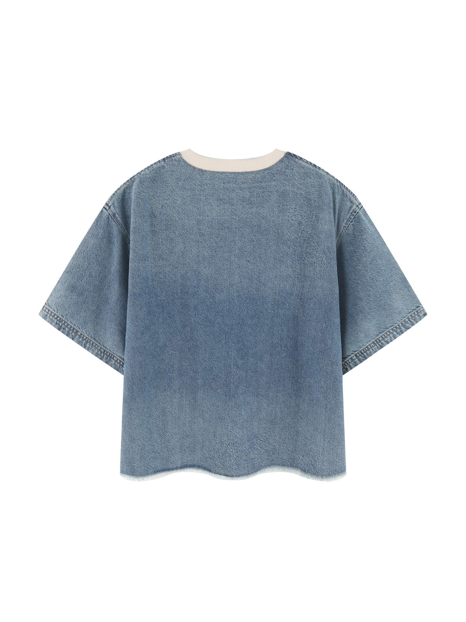 KEY ATELIER Wash Boxy Raw Hem Denim T-Shirt in Jeans Blue – product image 6